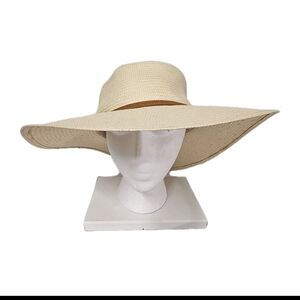 Biltmore for Madewell Beige Straw Beach Sun Hat Faux Leather Band Women One Size